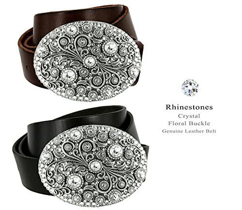 Timeless Tranquility Rhinestone Crystal Floral Buckle Genuine Leather Belt 1-1/2"(38mm) Wide2