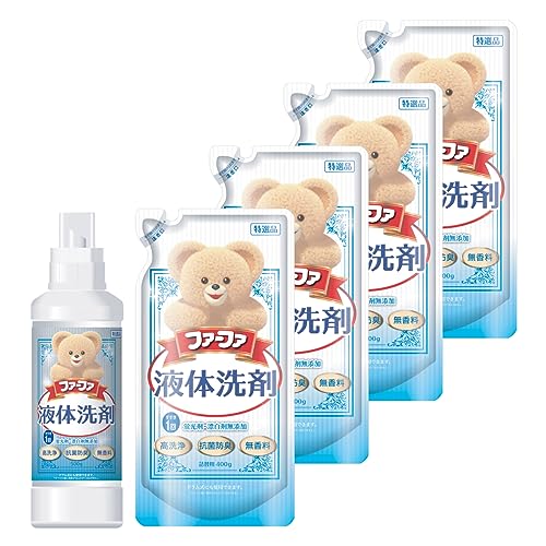 ファーファ 洗濯用 液体 洗剤 香り ひきたつ 無香料 本体 (500g) 1個 + 詰替 (400g) 4個 セット