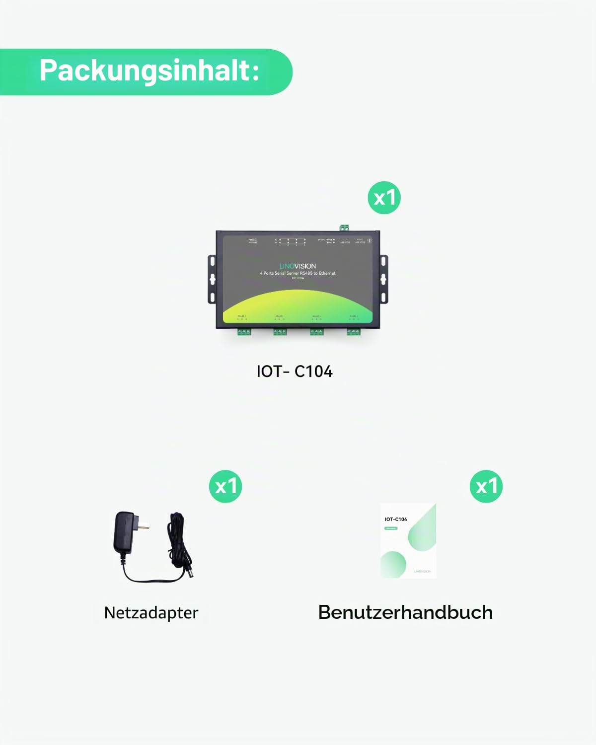 LINOVISION 4 Ports RS485 zu Ethernet Konverter, Modbus Gateway, Modbus RTU/TCP-Konvertierung, Edge Computing, 4-Port Serial Device Server, RS485 zu TCP/IP Konverter, Prozessor Upgraded | Edge Computing Serieller Geräteserver mit 4 Anschlüssen, Prozessor v