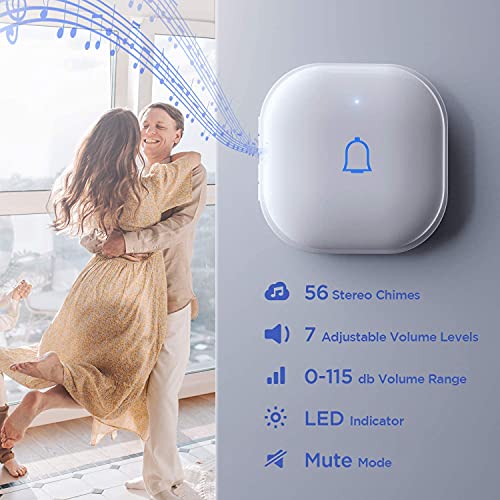 Image of himster Wireless Doorbell, Waterproof Door Bell Chime Kit Alarm for Home at Over 1000 Feet Range Operating with 56 Melodies, LED Flash, 7 Levels Adjustable Volume (White 1 Transmitter & 1 Receiver)