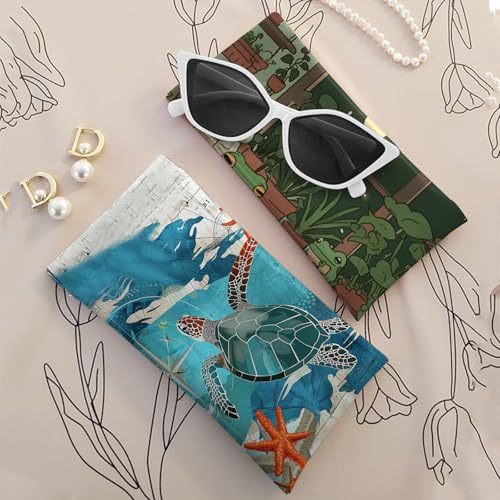 Image of 2 PCS Glasses Case Eyeglass Sunglasses Pouch Squeeze Portable Bag Soft Leather with Cleaning Cloth Women Men Girls