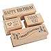 Juvale 4-Piece Wood-Mounted Rubber Stamps for Card Making - Includes Thank You & Happy Birthday Stamps - Wood Block Grip - Brown, 3 x 1 in, 1.5 x 1 in
