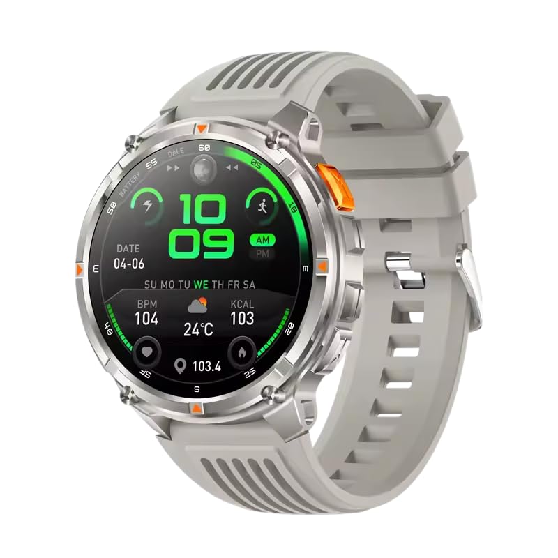 Image of Shyenah HT-Venture (HT33) Military Grade Sports Adventure Smartwatch with Compass,Flashlight, HD Voice Calling, Big 1.7 inch IPS HD Display, IP68, Heart Rate, SPO2, Huge 1100mAh Battery (Beige)