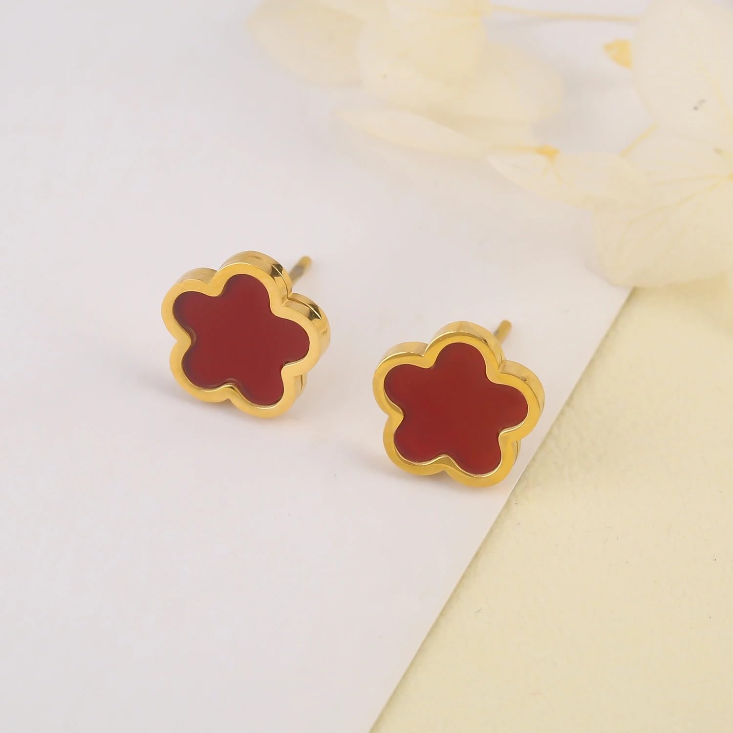 Clover Jewelry Set 18K Gold Plated Stainless Steel Necklace with Flower Design Four leaf clover for Women, Elegant Four Leaf Clover Necklace Floral Style Jewelry - Image 6