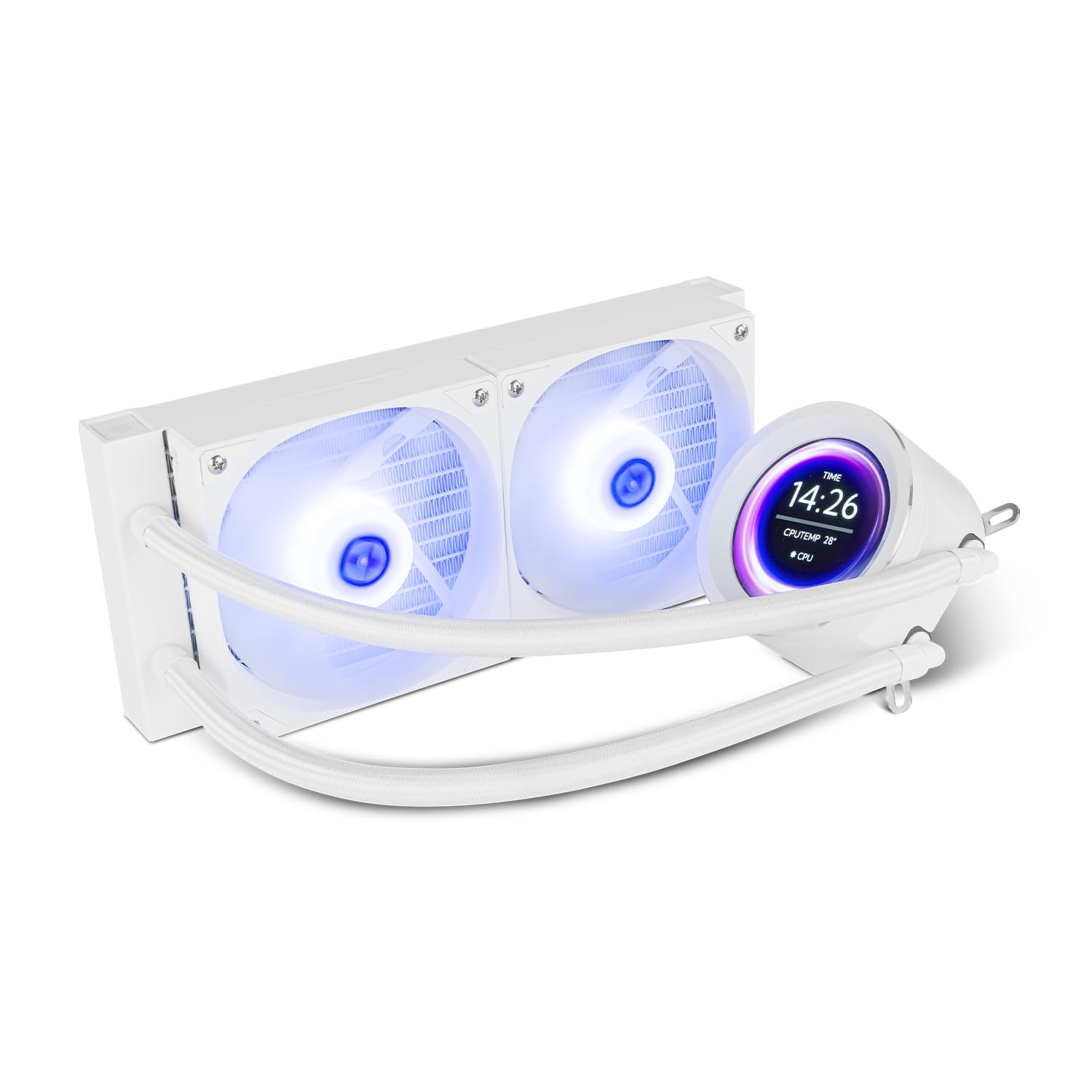 NOX XTREME PRODUCTS X-240 LCD WHITE - Raffreddamento a liquido ARGB con display LCD personalizzabile, Intel e AMD, 2 ventole da 120 mm, controllo PWM, pompa in rame, doppio radiatore alluminio, bianco
