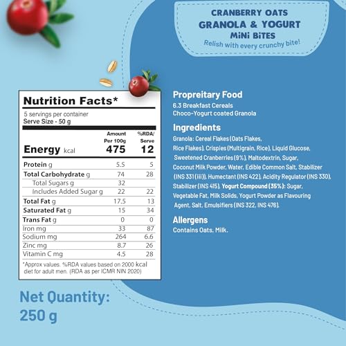 Image of Fit & Flex Cranberry Oats and Yogurt Mini Bites with Oat Rich Multigrain, High Fibre and High Protein, No Artificial Colours & Flavours Granola Bars - As Seen on Shark Tank India - 70 g (Pack of 1)