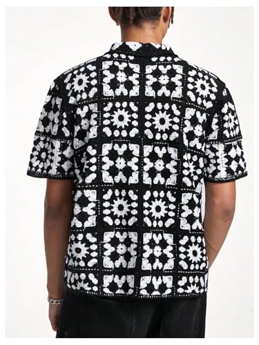 Verdusa Men's Old Money Graphic Button Down Shirts Short Sleeve Collared Knit Top2