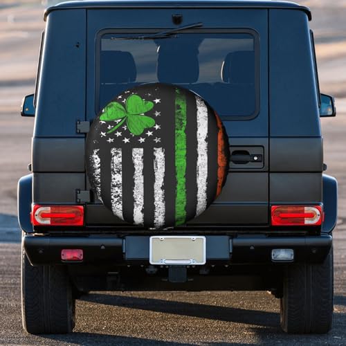 Image of Vintage Irish American Flag Spare Tire Cover Weatherproof Wheel Protectors Dust-Proof Sun Protection Wheel Tire Covers Universal Fit for Truck SUV RV Camper Trailer Car Accessories 15 inch