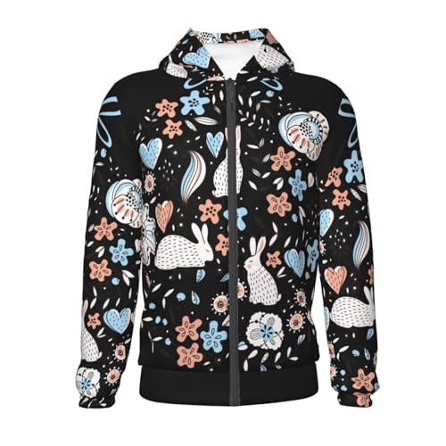 Floral with Rabbits Kid Hoodies Boys Zip Up Sweatshirts Girls Pullover with Pocket2