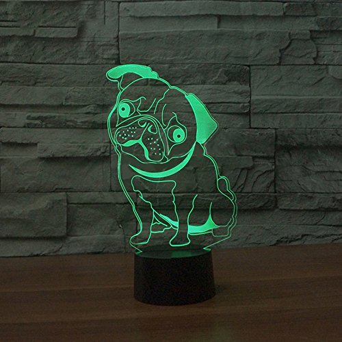 Lampada 3D Bulldog Francese - Illusione Ottica LED - 7 Colori Con Touch Switch - Ricaricabile USB - Regalo
