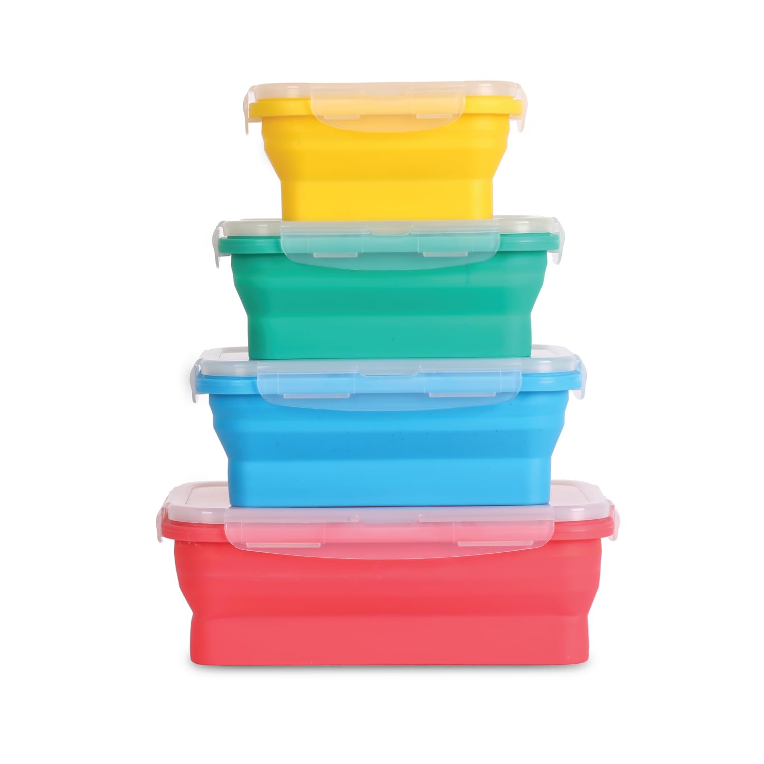 Deke Home - Collapsible Silicone Food Storage Containers with Lids, Set of 4, BPA-Free, Airtight, Space-Saving Meal Prep & Lunch Box, Microwavable, Freezer & Dishwasher Safe, Camping & Travel