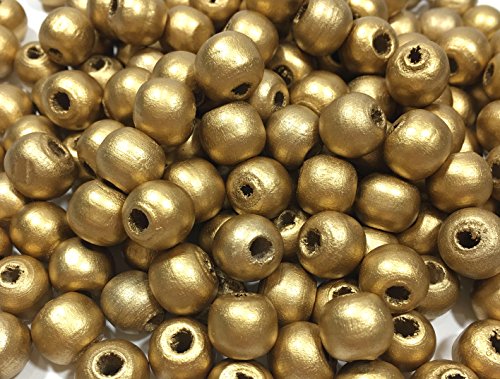 500 Metallic Gold Wood Beads Bulk 10Mm Round Wood Bead With 3.5Mm Large Hole #TOP5