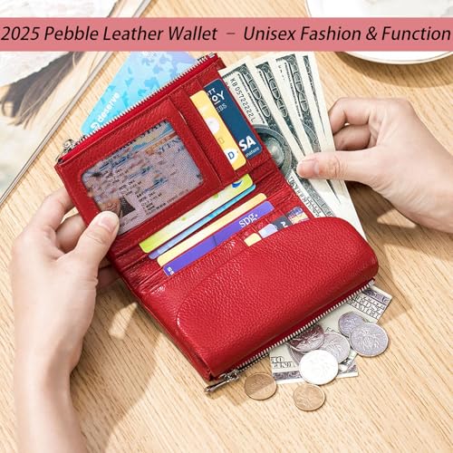 Unisex Pebble Leather Wallet, a cute wallet with genuine leather, ideal as a women's wallet. Wallet for women has coin/card slots & cash compartments, holds IDs & coins (olive green)3