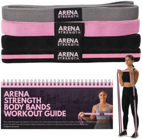 Arena Strength Long Fabric Full Body Resistance Bands Set of 4 and Pull Up Assistance Bands | Cloth Resistance Bands Loop with Fabric Exercise Resistance Bands Workout Guide