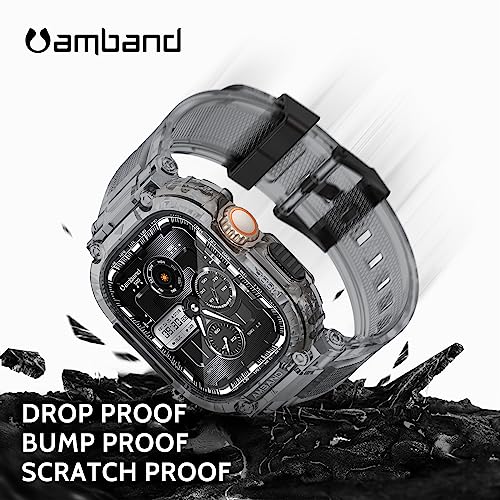 Image of amBand Bands Case Screen Protector Compatible with Apple Watch Ultra 3 /2 /1 49mm, M1 Sport Series Rugged Cover Strap and 9H Tempered Glass Film, Protective Bumper for iWatch 49 mm Men Crystal Black