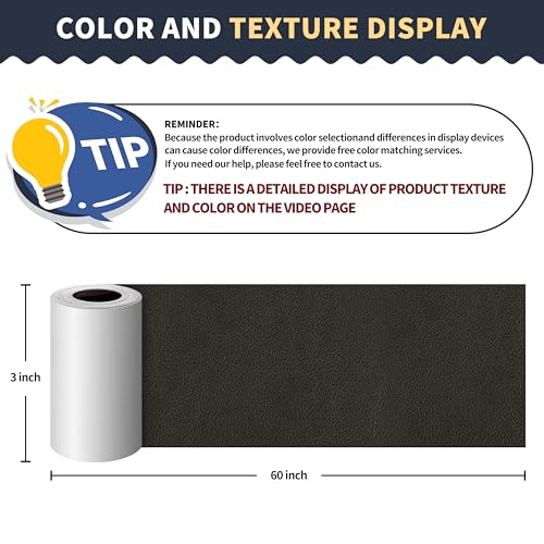 Image of ONine Professional Leather Repair for Sofa,Leather Repair Tape 3x60in(Dark Gray Leather)