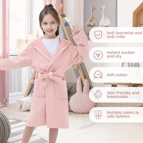 WYTbaby Bademantel Kinder 100% Baumwolle Weich Flauschiges Frottee Kinder Morgenmantel Mit Kapuze für Jungen und Mädchen 6-8 Jahre