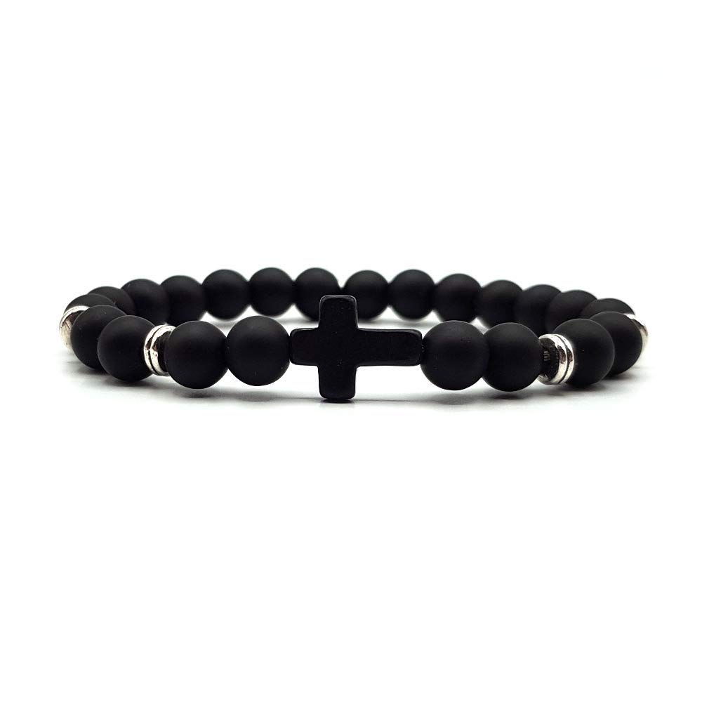 KARDINAL WEIST crucifix - cross onyx beads bracelet - FAITH - LOVE - HOPE - prayer chain, rosary, prayer bracelet (M)