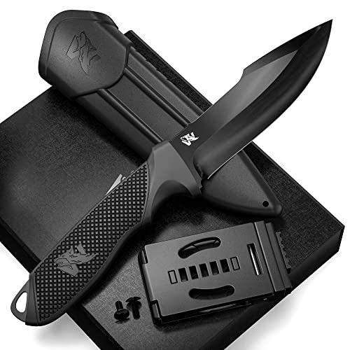 ODENWOLF WOLF-II Full Tang Survival Knife with Sheath and Multi Lok - Strong Tactical Fixed Blade - Made of D2 Steel - Bushcraft and Camping Knife - EDC Outdoor Knife with TPE Handle