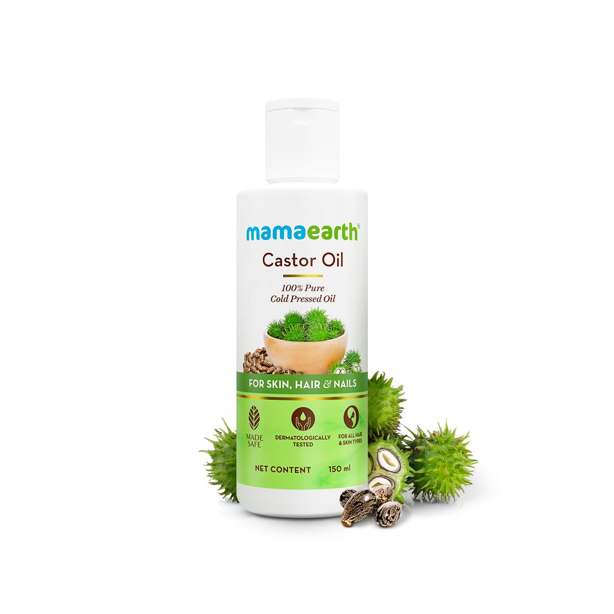 Mamaearth 100% Pure Cold Pressed Castor Oil | For Hair Growth, Glowing Skin & Strong Nails | Hydrates Skin, Nourishes Scalp, Strengthens Cuticles, Natural & Toxin-Free, Dermatologically Tested | 150ml