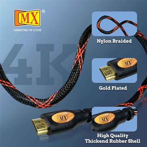Image of MX 5M HDMI Cable High Speed 4K@60Hz, Nylon Braided, 19-Pin Male to Male, Supports 2160p, 1080p, Ethernet & Audio Return, Compatible with TV, Laptop, Monitor, Projector & Gaming Consoles