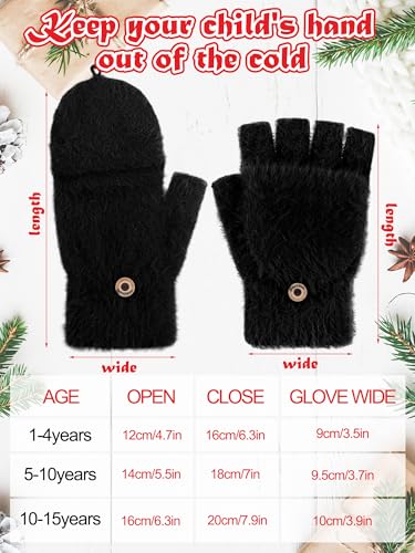 Geyoga 3 Pairs Kids Fingerless Gloves Winter Flip Gloves Warm Convertible Mitten for Girls Teenager Half Fingerless Mittens3