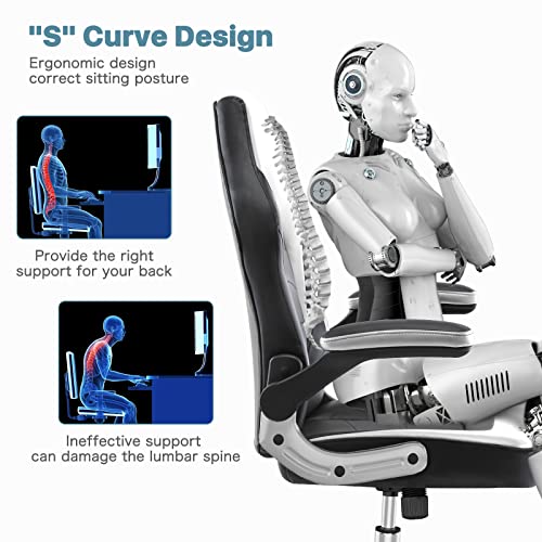 MCQ Ergonomic Chair PU Leather with Padded Flip-up Armrests and Lumbar Support, Height Adjustable, Swivel Rolling, Rocking Function, for Computer Desk, Working, Studying, Gaming, White - Image 5