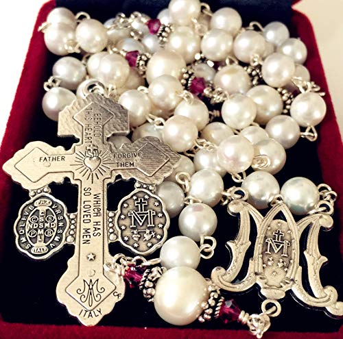 elegantmedical handmade pearls real pearl necklace lasso + sterling silver bead cap wedding rosary cross3