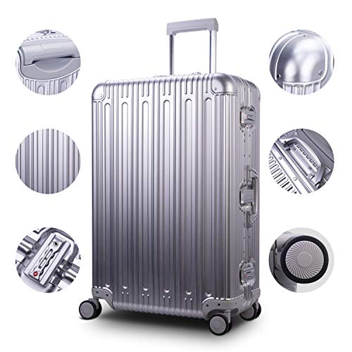 TRAVELKING All Aluminum Luggage Zipperless Hard Shell Suitcase with TSA Lock Spinner Wheels Lightweight Metal Alloy Suitcases (Silver, 28 inch)2