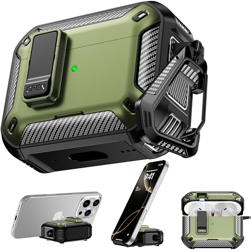 Image of AirPods Pro 3 Case with Safety Lock Phone Stand Magsafe, Military Green