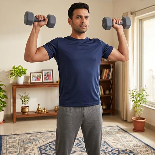 Image of KAKSS Neoprene Dumbbell Set of 2 (7 lb / 3.2 Kg Each), Grey Hex Dumbbells with Cast Iron Core and Non-Slip Coated Grip, Hand Weights for Home Workout Equipment and Gym Dumbbell for Women and Men
