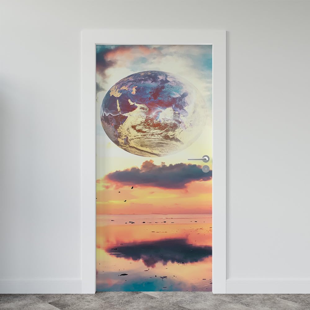 Autocollant de porte 3D vinyle décoller et coller orange bleu 90x200cm