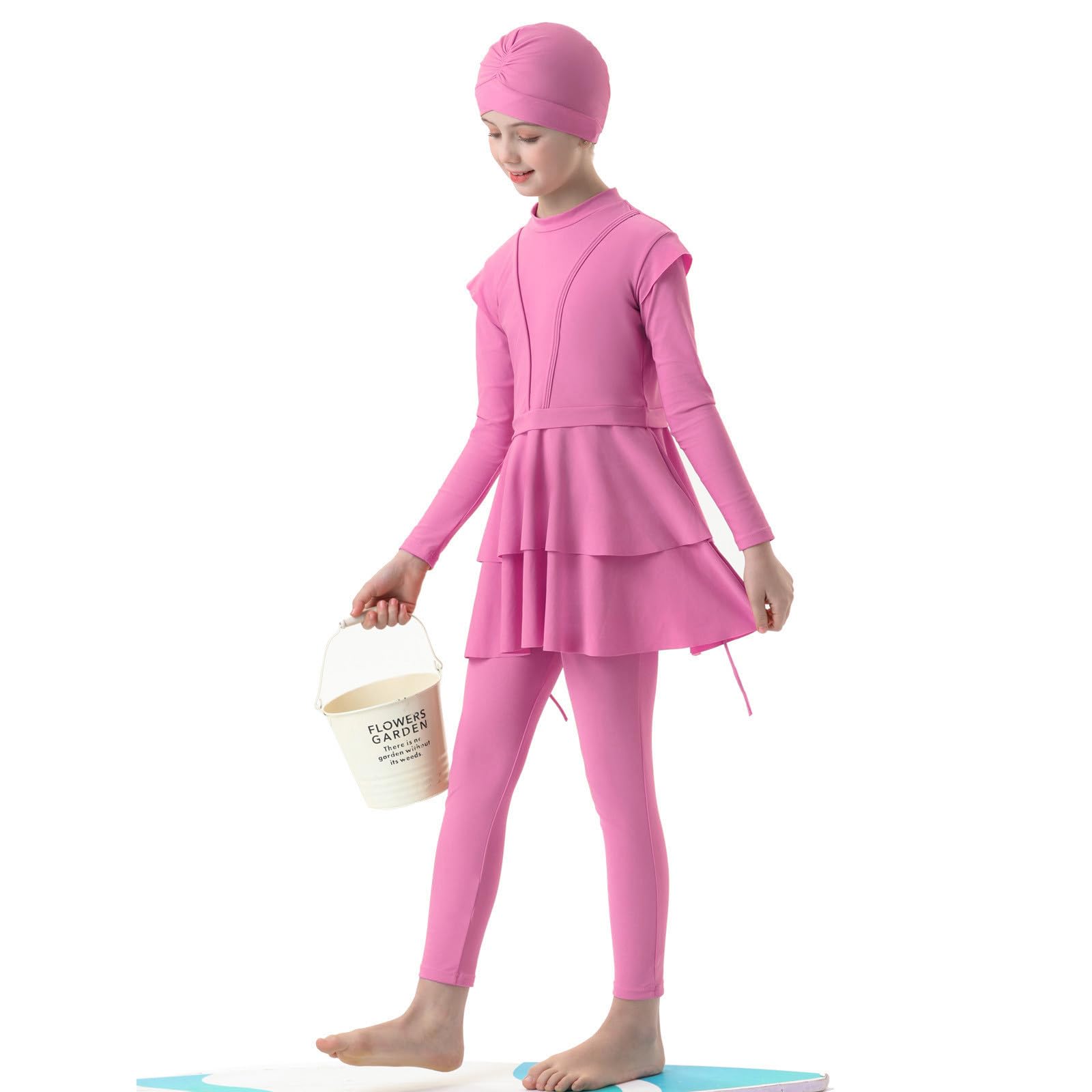 Maillot de Bain Fille 10 Ans Maillot de Bain Musulman 3 pièces pour Filles, Couverture complète, Hijab, Burkini, Maillot de Bain Arabe, Tenue de Plage, Haut, Pantalon, Casquette
