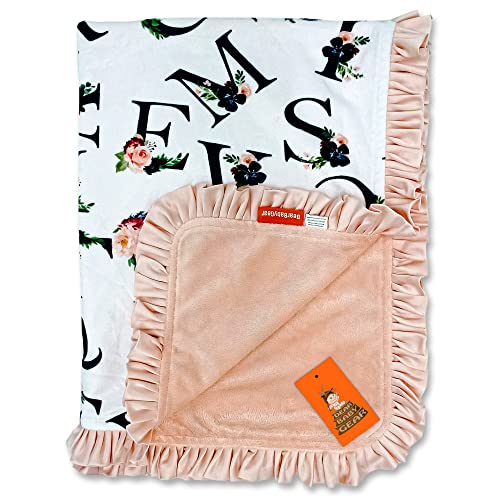Image of Dear Baby Gear Floral Deluxe Baby Blanket - Reversible, Milestone & Newborn Gifts for Girls and Boys - Floral Alphabet, Blush, Blush Ruffles, 43 x 33 Inches