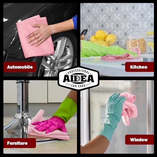 Image of AIDEA Microfiber Cleaning Cloth Pink 10PK, Microfiber Towels for Cars, Premium Car Cloths, Dusting Cloth Lint Free Cleaning Rags for SUVs, House, Kitchen, Window, Workshops,12x12 inch