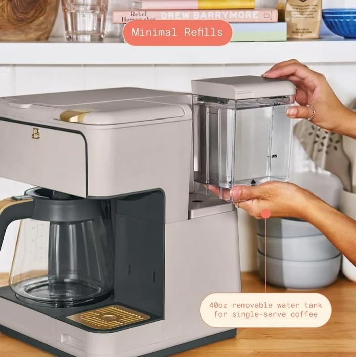 Beauti Multi Brew 12 Cup Programmable Drip & Single Serve Coffee Maker, Versatile Brewing (6oz, 8oz, 10oz, 12oz, 14oz), Pods or Ground, Over Ice option, Keep Warm mode (Porcini) — view 6
