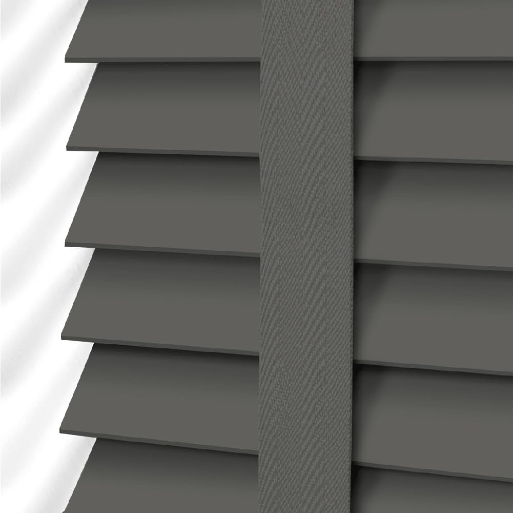 Ev Dekor Charcoal Grey Faux Wood Blinds - Wooden Grain Window Venetian Blind 50Mm Horizontal Slats - White Silver/Grey Tape Trimmable, Child Safe Window Shades (Dark Grey Embossed Pattern, W105cm X L150cm)