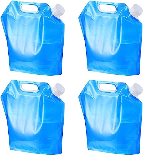 Image of Krivon 5 litres Pack 4 Collapsible Water Container, BPA Free Plastic Water Carrier, Travel Folding Water Bag for Sport Camping Riding, Mountaineer (5 Liter-Pack of 4)