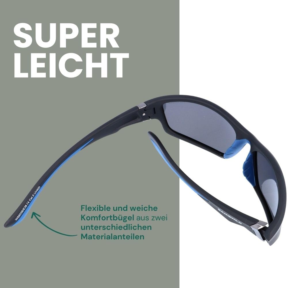 Gamswild WS6036 Sportbrille – polarisierte Sonnenbrille - Fahrradbrille - bruchsichere Polycarbonatgläser - 100% Schutz vor UV Strahlen - dank UV400 – 27g