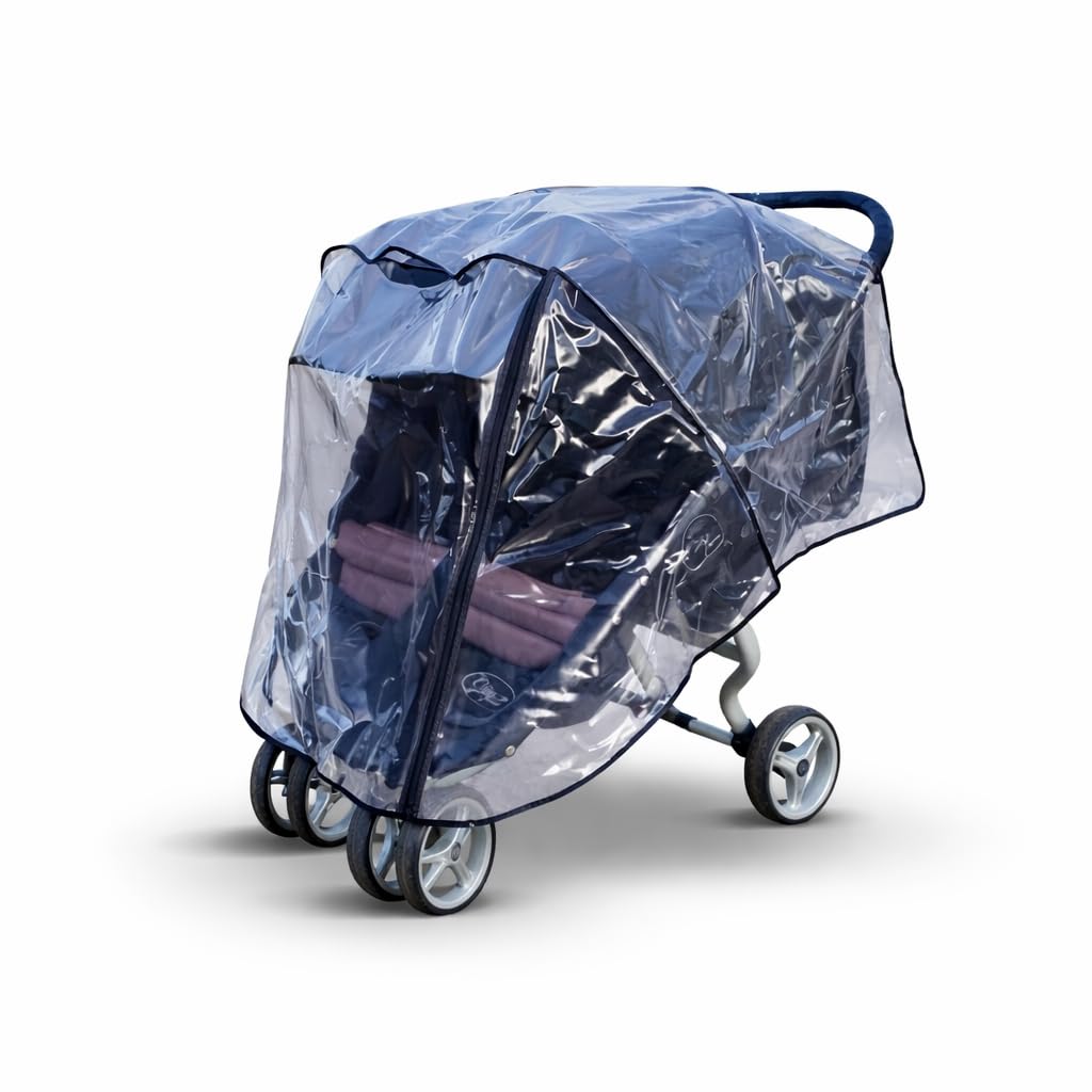 Regenschutz für Twin Baby Jogger City Mini Double Serie, hergestellt in Großbritannien aus superweichem PVC.