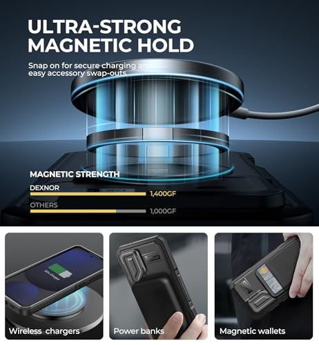 Image of Dexnor for Samsung Galaxy S24 FE Case with Camera Cover & Adjustable Kickstand & Built-in Screen Protector, Magnetic Rugged Shockproof Bumper Cases Heavy-Duty Magnetic Protective Cover,Black