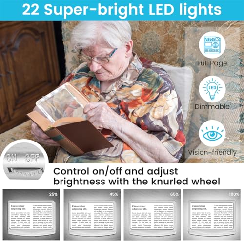 Image of Rechargeable 5X Magnifying Glass for Reading, Large Bright Full Page Magnifier with Light, Handheld LED Dimmable Lighted, Lightweight Book Magnifier for Reading Small Prints Seniors - Silver