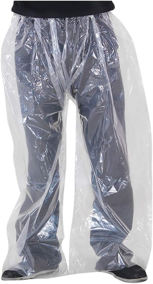 Disposable Waterproof Rain Pants, Clear Transparent, Elastic Waist, Full Length Rain Protection for Travel and Hiking