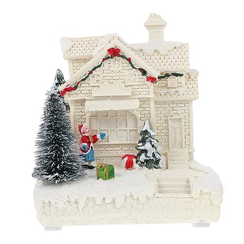 Ciieeo Tabletop Christmas Tree Decor Mini Resin House Ornament Holiday Light Design
