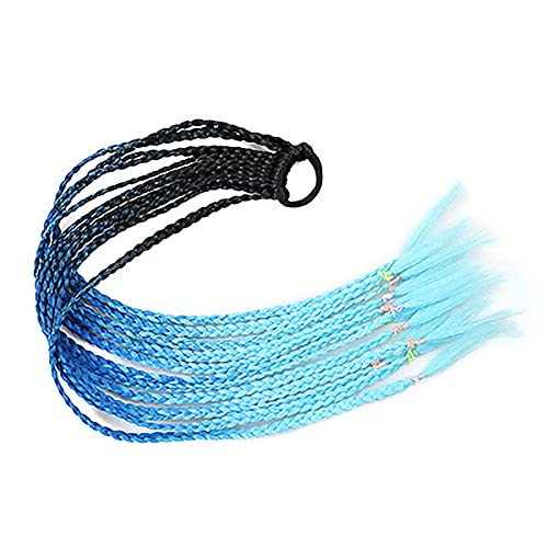 三つ編み エクステ 編み込み ウィッグ ポニーテール つけ毛 キッズ 大人 女性 男性 ヒップホップ ダンス ゴム で簡単装着 重ね付けOK 派手髪 ブレイズエクステ グラデーション ブルー/ライトブルー Q37-C9