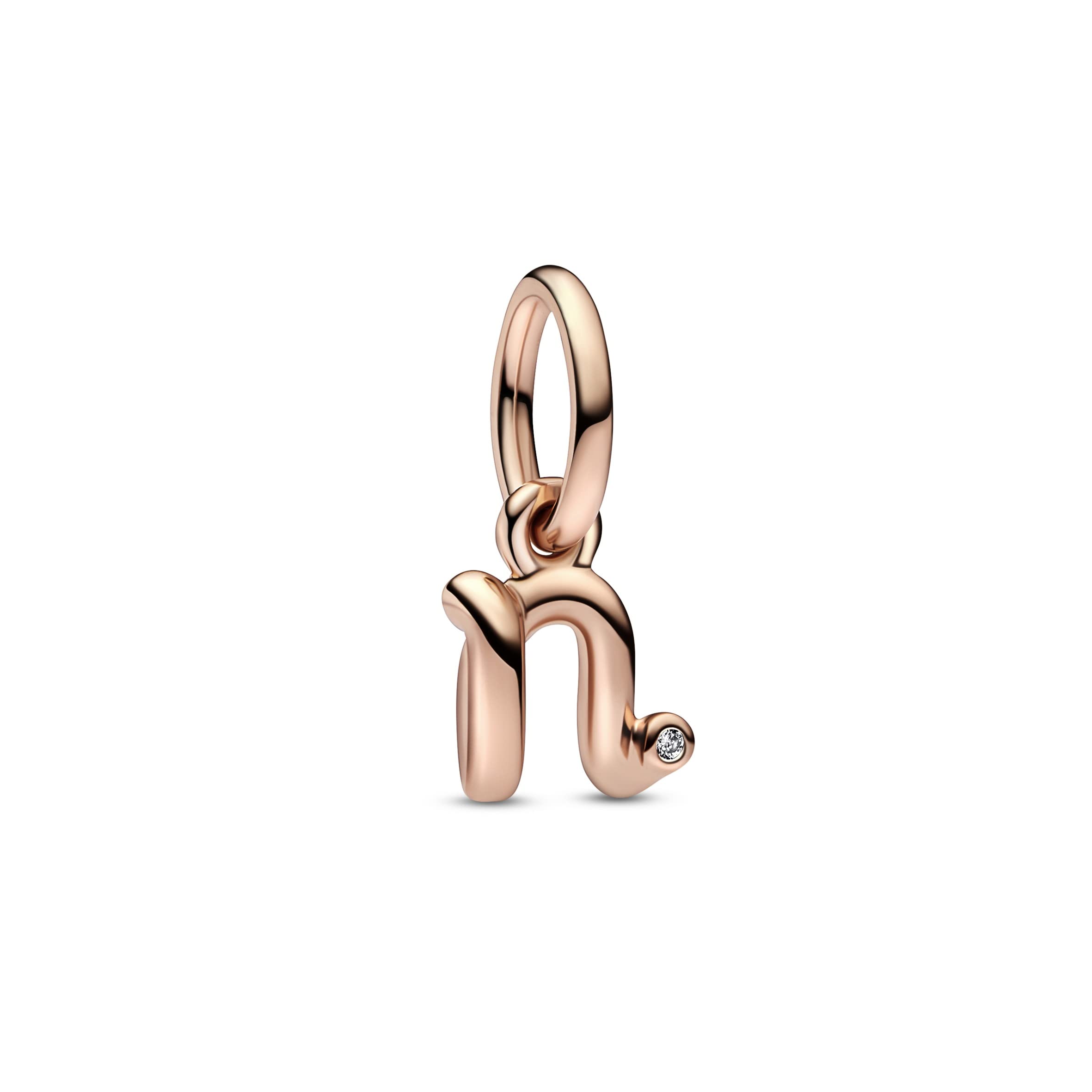PANDORALetra n Colgante de plata de ley con circonita en color oro rosa, compatible con pulseras Moments 782475C01, talla única, Plata esterlina, Circonita cúbica