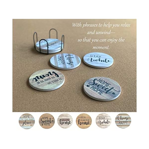 Panchh rustic farmhouse stone cork coasters for drinks absorbent set of 6 coasters with holder best housewarming gifts for new home ideas cute kitchen and coffee table decor accessories  urban country home decor