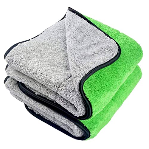 Image of Auto Hub Heavy Microfiber Cloth 500 GSM (Size 60cm x 40cm) /Pack of 2,for Car Cleaning and Detailing, Double Sided, Extra Thick Plush Microfiber Cloth Lint-Free, Color:- Green