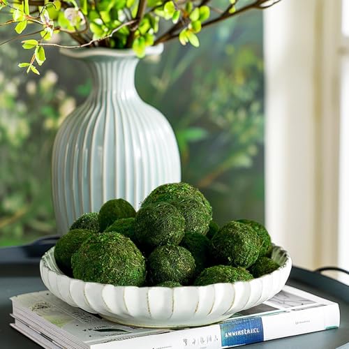 Biubee 18 Pack Decorative Faux Dried Moss Balls- 6pcs 3.1" Artificial Green Plant Mossy Globes+ 12pcs 2.2" Handmade Sphere Moss Gift for Home Dough Bowl Vase Chinoiserie Decors Party Wedding Display by Biubee - Image 2