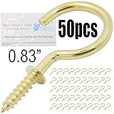 Shells 50PCS Gold Color Copper Plated Metal Cup Hooks Round End Screw Hooks Self-tapping Screws Hooks Question Mark Shape Hooks 0.83 Inch